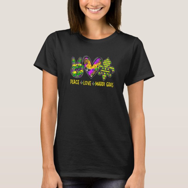 Mardi Gras Peace Love Mardi Gras Funny Mardi Gras  T-Shirt (Front)