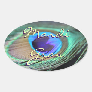Mardi Gras Peacock Feather Custom Oval Stickers