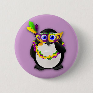 Mardi Gras Penguin 6 Cm Round Badge