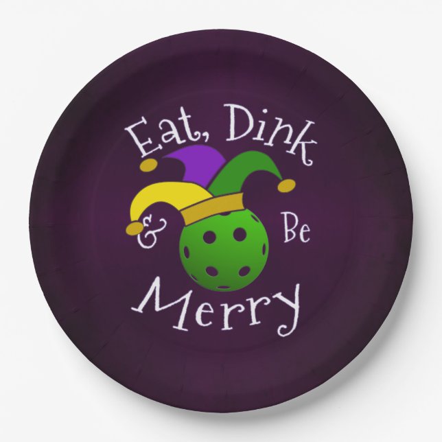 Mardi Gras Pickleball Eat Dink Be Merry Paper Plate (Front)