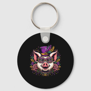 Mardi Gras Pig Key Ring