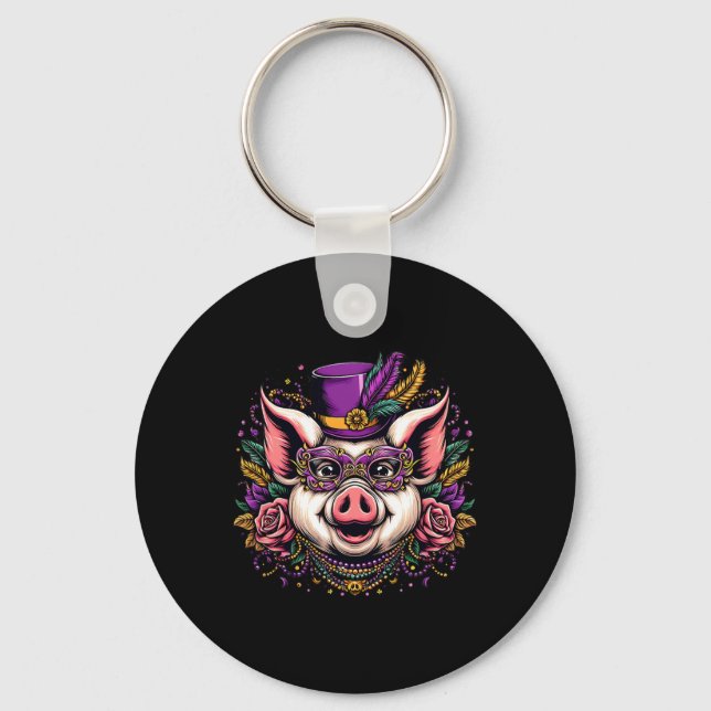 Mardi Gras Pig  Key Ring (Front)