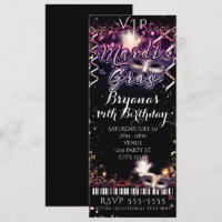 Mardi Gras Plum Gold VIP Birthday Party Ticket