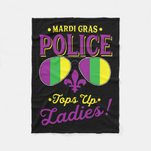 Mardi Gras Police Tops Up Ladies Breast Beads Part Fleece Blanket