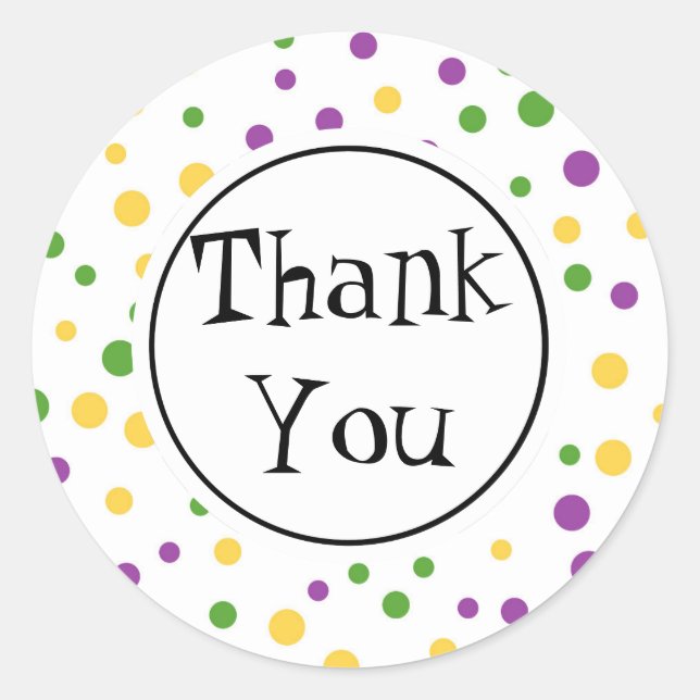 Mardi Gras Polka Dot Birthday Classic Round Sticker (Front)