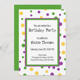 Mardi Gras Polka Dot Playful Birthday Invitation