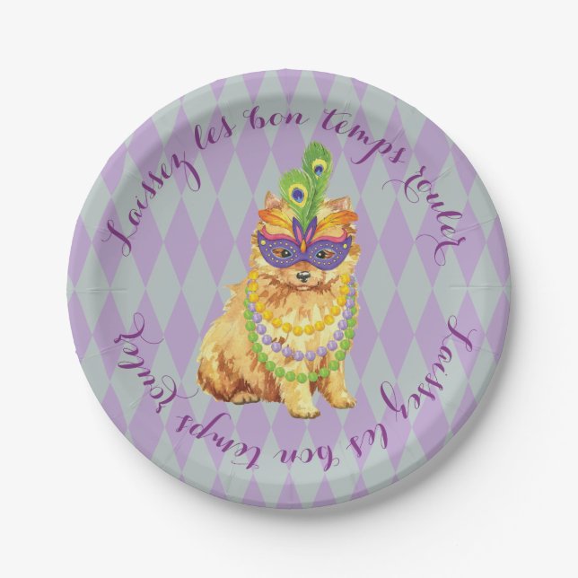 Mardi Gras Pomeranian Paper Plate (Front)
