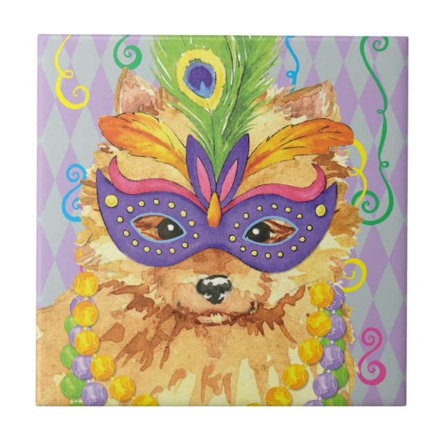 Mardi Gras Pomeranian Tile (Front)
