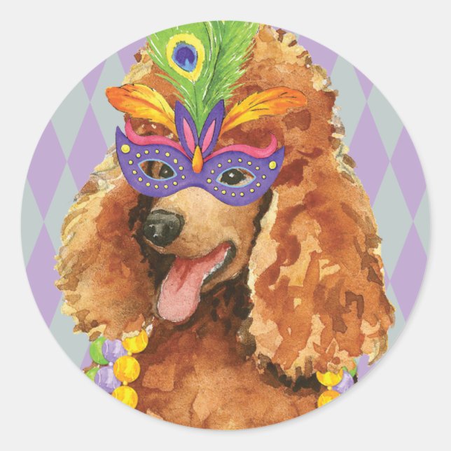 Mardi Gras Poodle Classic Round Sticker (Front)