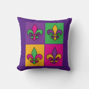 Mardi Gras Pop Art Fleur de Lis Cushion