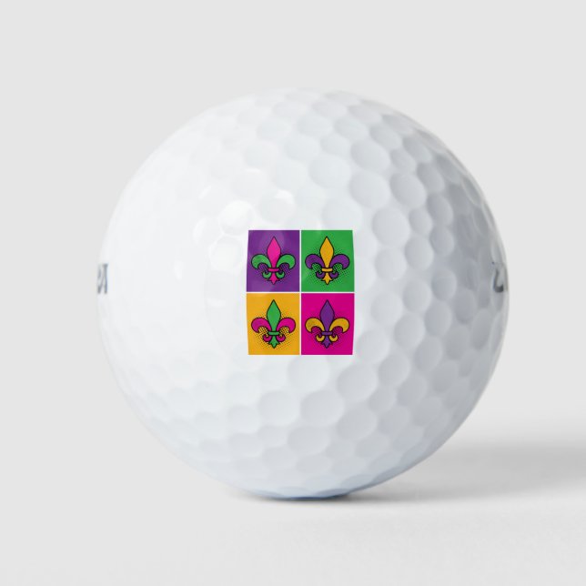 Mardi Gras Pop Art Fleur de Lis Golf Balls (Front)