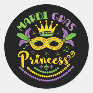Mardi Gras Princess Classic Round Sticker