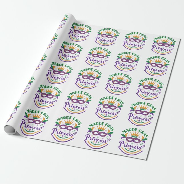 Mardi Gras Princess Cute Women Girls Carnival Wrapping Paper (Unrolled)