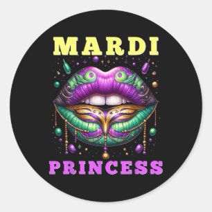 Mardi Gras Princess Mardi Gras Lips 2025 Womens  Classic Round Sticker