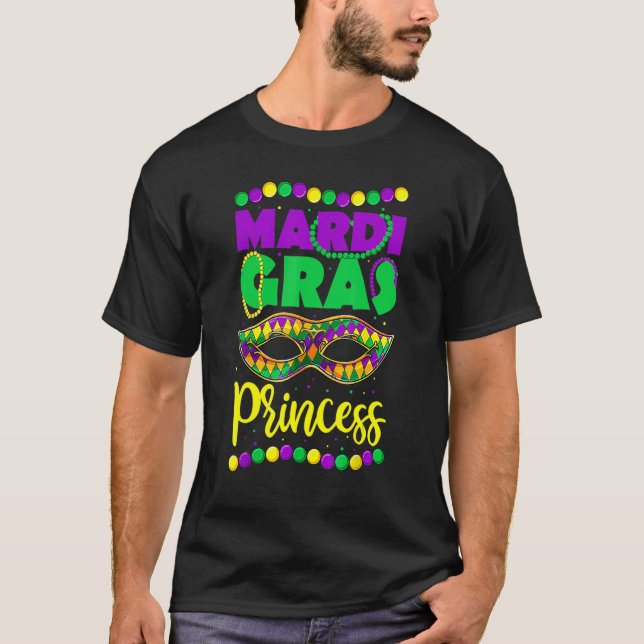 Mardi Gras Princess Mask Beads  Kids Girls T-Shirt (Front)