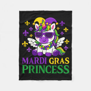Mardi Gras Princess New Orleans Cute Unicorn Girl Fleece Blanket
