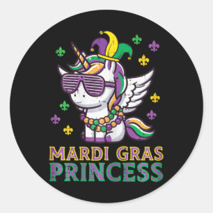 Mardi Gras Princess Unicorn Fat Tuesday Girls Kids Classic Round Sticker