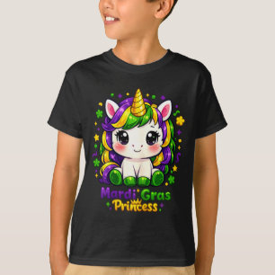 Mardi Gras Princess Unicorn Fat Tuesday Girls Kids T-Shirt