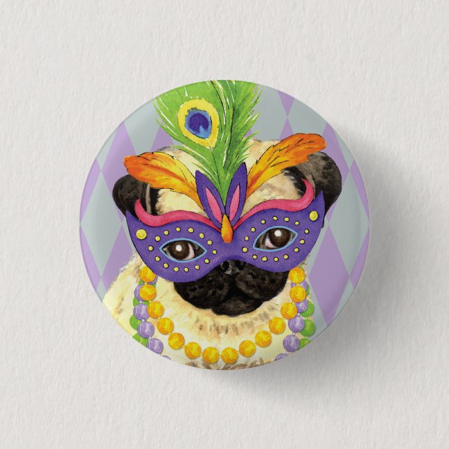 Mardi Gras Pug 3 Cm Round Badge (Front)
