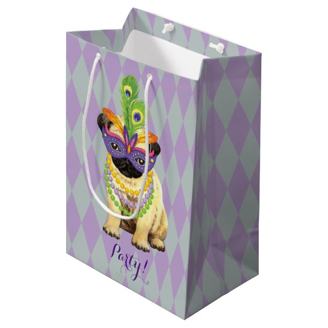 Mardi Gras Pug Medium Gift Bag (Front Angled)