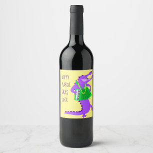 Mardi Gras Purple Alligator Wine Label