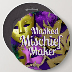 Mardi Gras Purple and Gold Masquerade Masks 6 Cm Round Badge