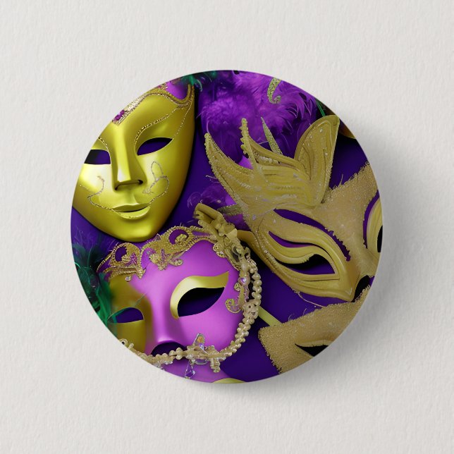 Mardi Gras Purple and Gold Masquerade Masks  6 Cm Round Badge (Front)