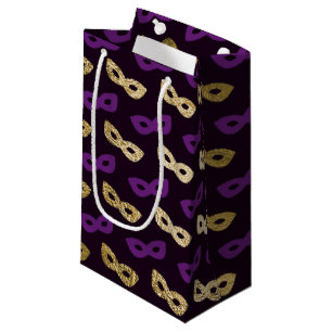 Mardi Gras Purple Golden Carnival Masks NOLA Small Gift Bag