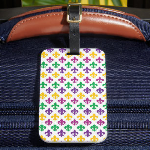MARDI GRAS PURPLE GREEN GOLD FLEUR DE LIS LUGGAGE TAG