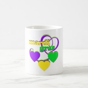 Mardi Gras Purple Green Yellow Carnival Hearts Coffee Mug