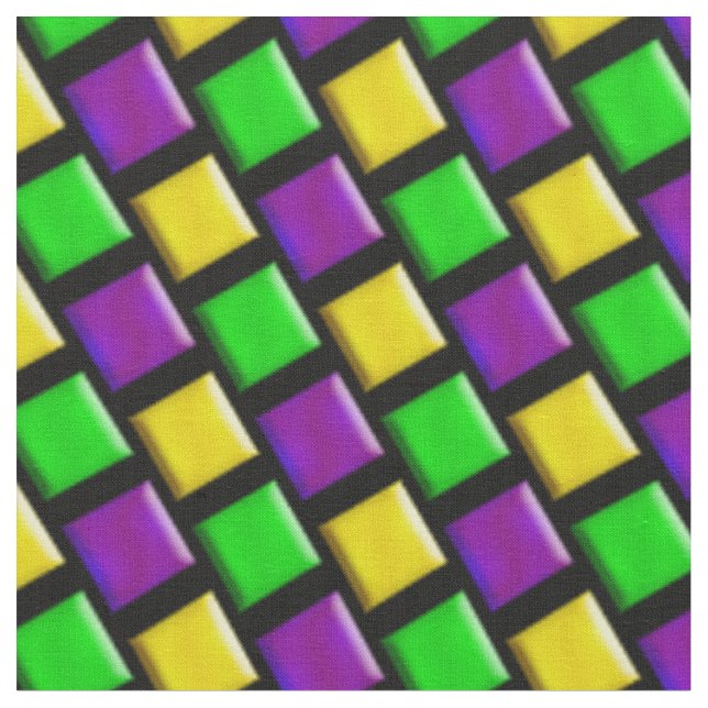Mardi Gras Purple Green Yellow Pattern Fabric (Close Up)