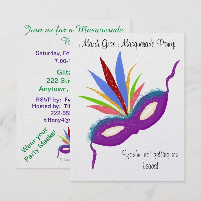 Mardi Gras Purple Mask Masquerade Ball Invitation (Front/Back)