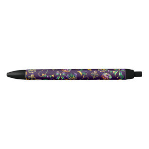 Mardi Gras Purple Pattern Black Ink Pen