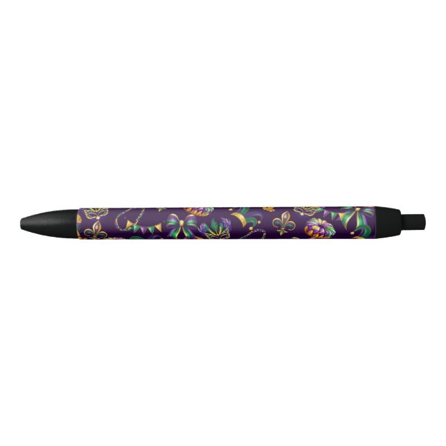 Mardi Gras Purple Pattern Black Ink Pen (Front)