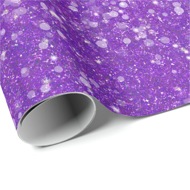 Mardi Gras Purple Solid Colour Faux Glitter Bling Wrapping Paper (Roll Corner)