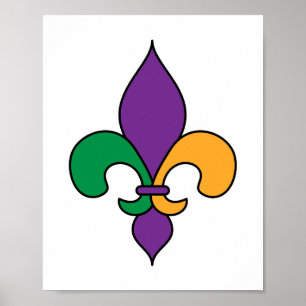 Mardi Gras Purple Yellow Green Fleur de Lis Poster
