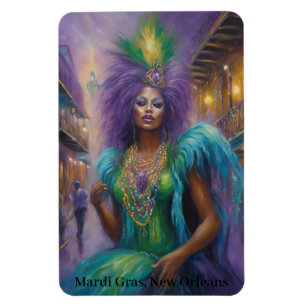 Mardi Gras Queen In Costume Feathers & Beads Text Magnet