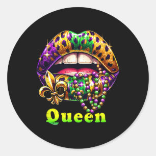 Mardi Gras Queen Lips Outfit Women Cheetah Leopard Classic Round Sticker
