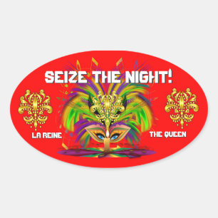 Mardi Gras Queen View Notes Please Oval Sticker
