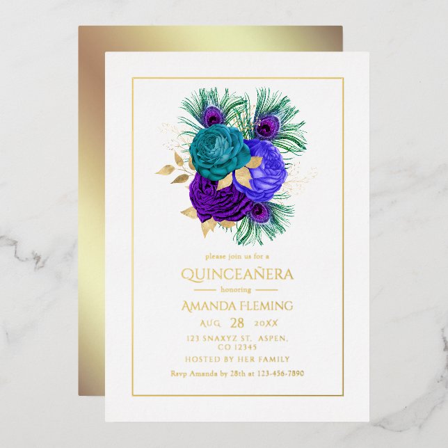 Mardi Gras Quinceañera Foil Invitation (Front/Back)