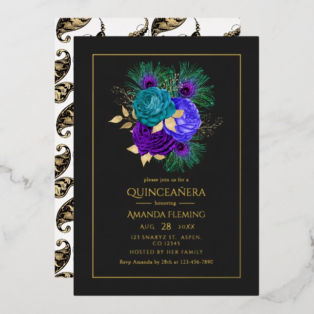 Mardi Gras Quinceañera Foil Invitation (Front/Back)