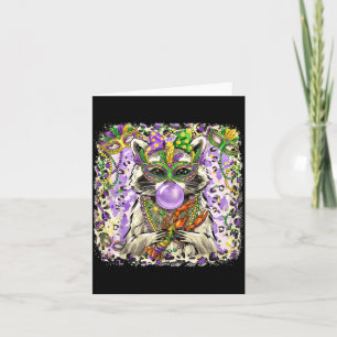 Mardi Gras Raccoon Lover Vintage Leopard Funny Bow Card