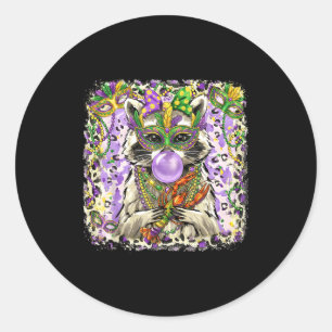 Mardi Gras Raccoon Lover Vintage Leopard Funny Bow Classic Round Sticker