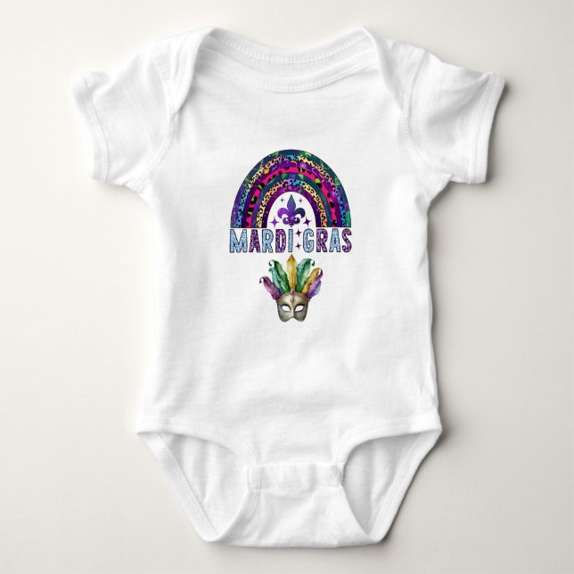 Mardi Gras Rainbow and Mask Baby Bodysuit (Front)