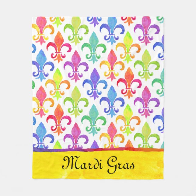 Mardi Gras Rainbow Fleur de lis Pattern Fleece Blanket (Front)