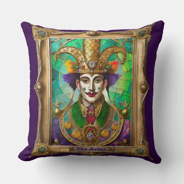 Mardi Gras Realm Portraits - The Artist Dali Cushion (Front)