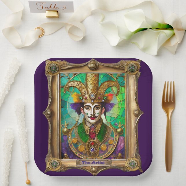 Mardi Gras Realm Portraits - The Artist Dali Paper Plate (Wedding)