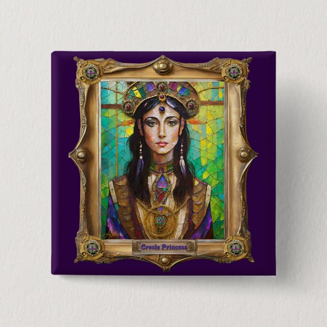 Mardi Gras Realm Portraits - The Creole Princess 15 Cm Square Badge (Front)