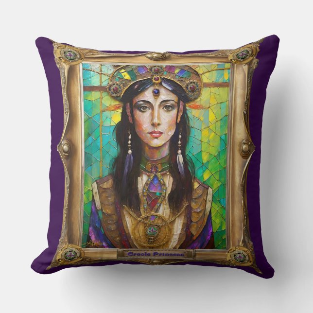 Mardi Gras Realm Portraits - The Creole Princess Cushion (Front)