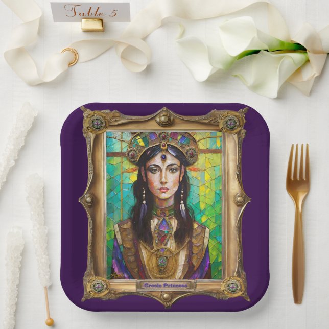 Mardi Gras Realm Portraits - The Creole Princess Paper Plate (Wedding)